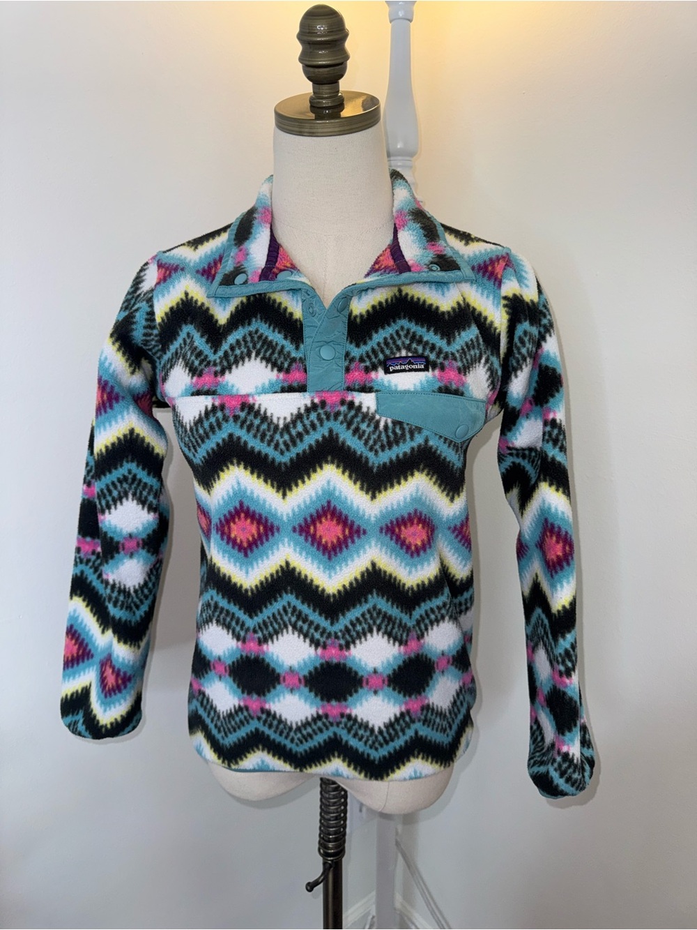 Patagonia Girls XL (14) Colorful Aztec Synchilla Snap T Fleece Retro Pullover